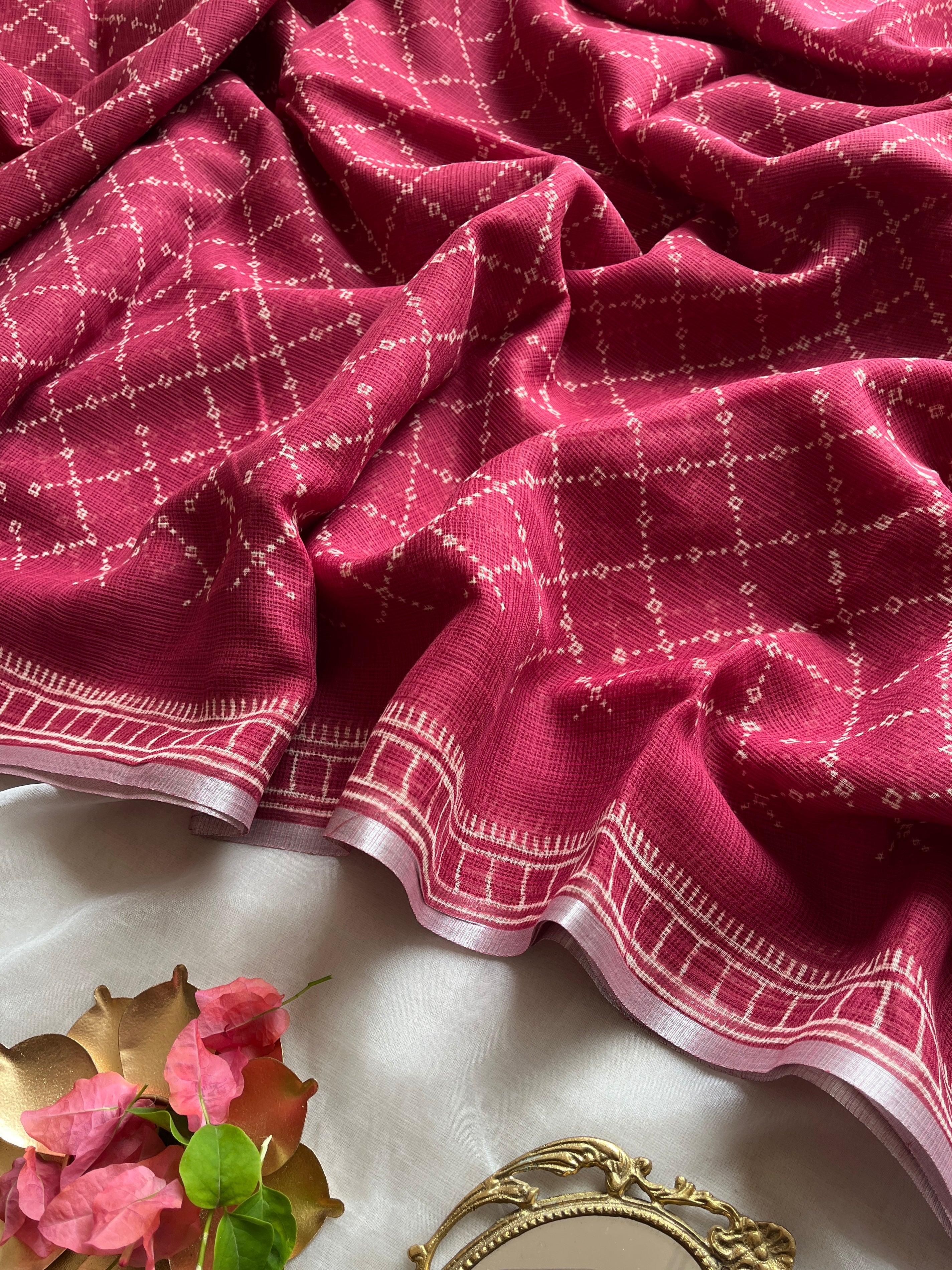 Maroon Pure Kota Doria cotton saree